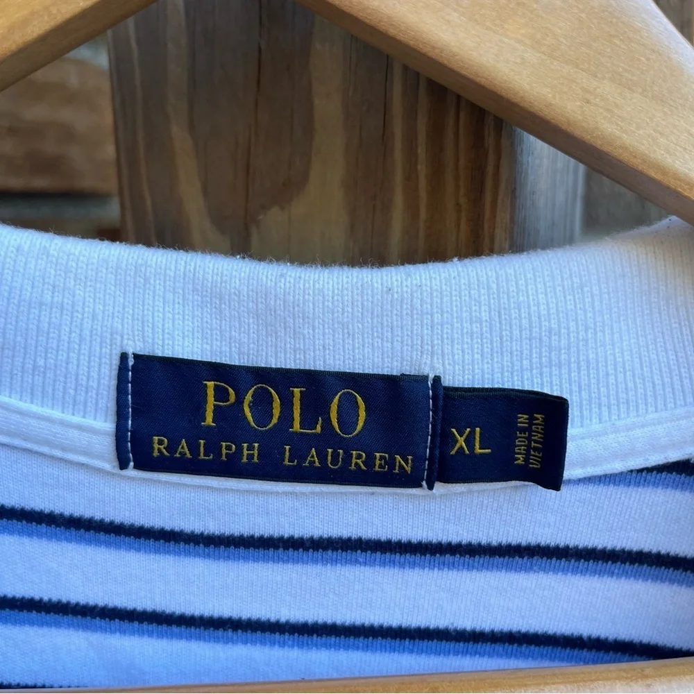 Ralph Lauren Men's Navy and White Striped Polo Shirt